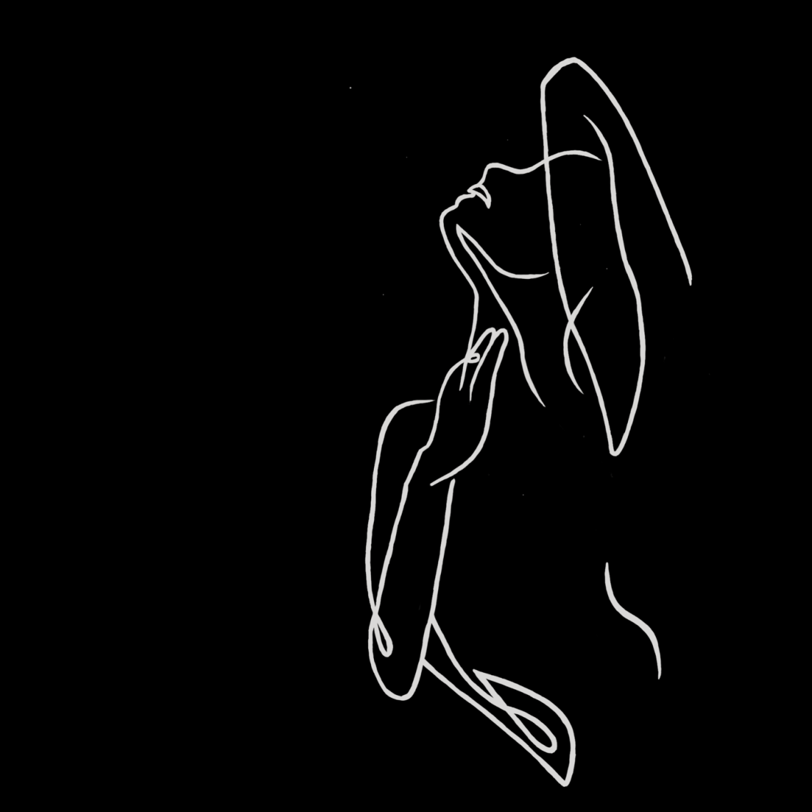 Markenbild Alice Rising" Skizze in Fineline einer Frau die sich in den Himmel streckt