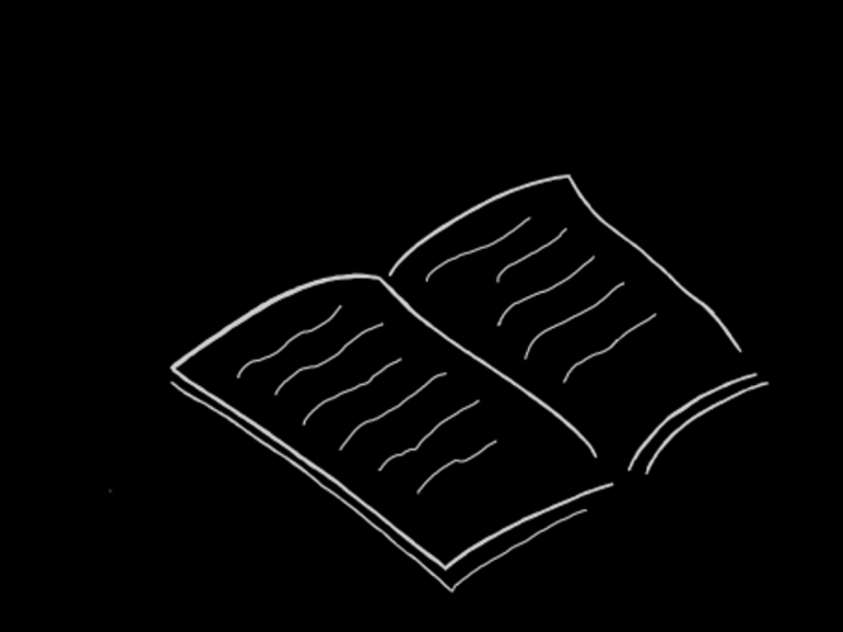 Bild Blog Healing Skizze: Offenes Buch mit leeren Seiten auf schwarzem Hintergrund.