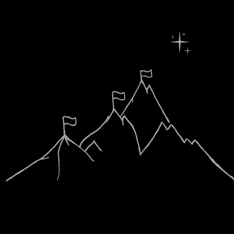 Titelbild Rising & Leading Skizze von Bergen mit Gipfelkreuzen als Ziele 
