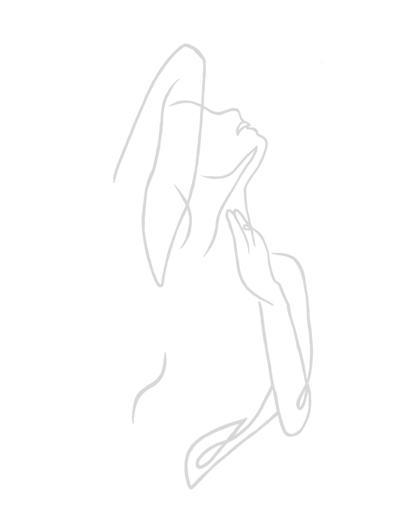 Markenbild Alice Rising" Skizze in Fineline einer Frau die sich in den Himmel streckt