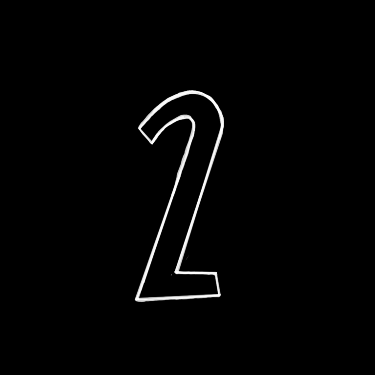 Die Zahl zwei in einer klaren, handgeschriebenen Schrift auf schwarzem Hintergrund.
