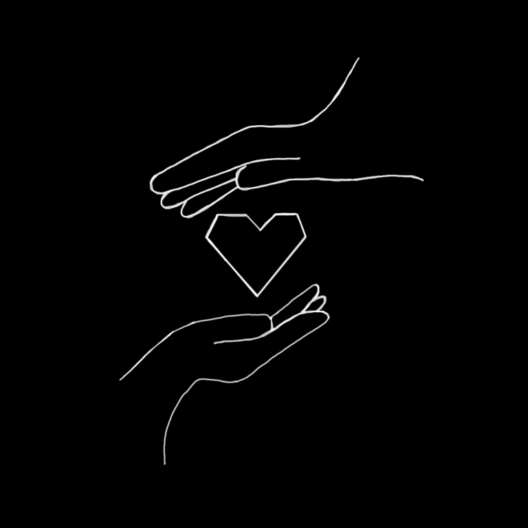 Bild Geld spenden Herz Weihnachtsfunkeln Aktion Frauenhaus: Zwei Hände halten ein Herz zwischen ihnen vor einem schwarzen Hintergrund.